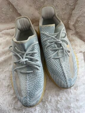 Adidas Yeezy 350 V2 Light Blue Knit Sneakers with Gum Sole